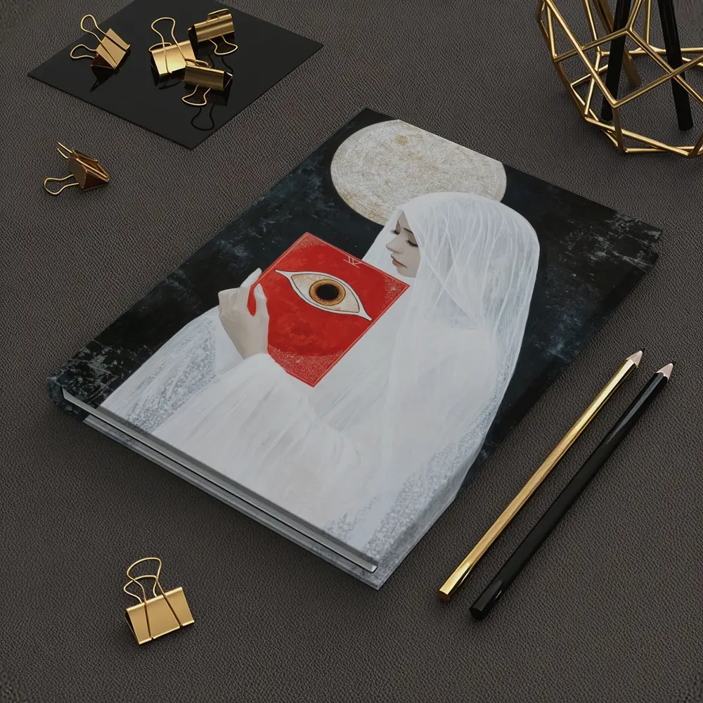 Veiled Woman Red Eye Book Dark Background – Notebooks
