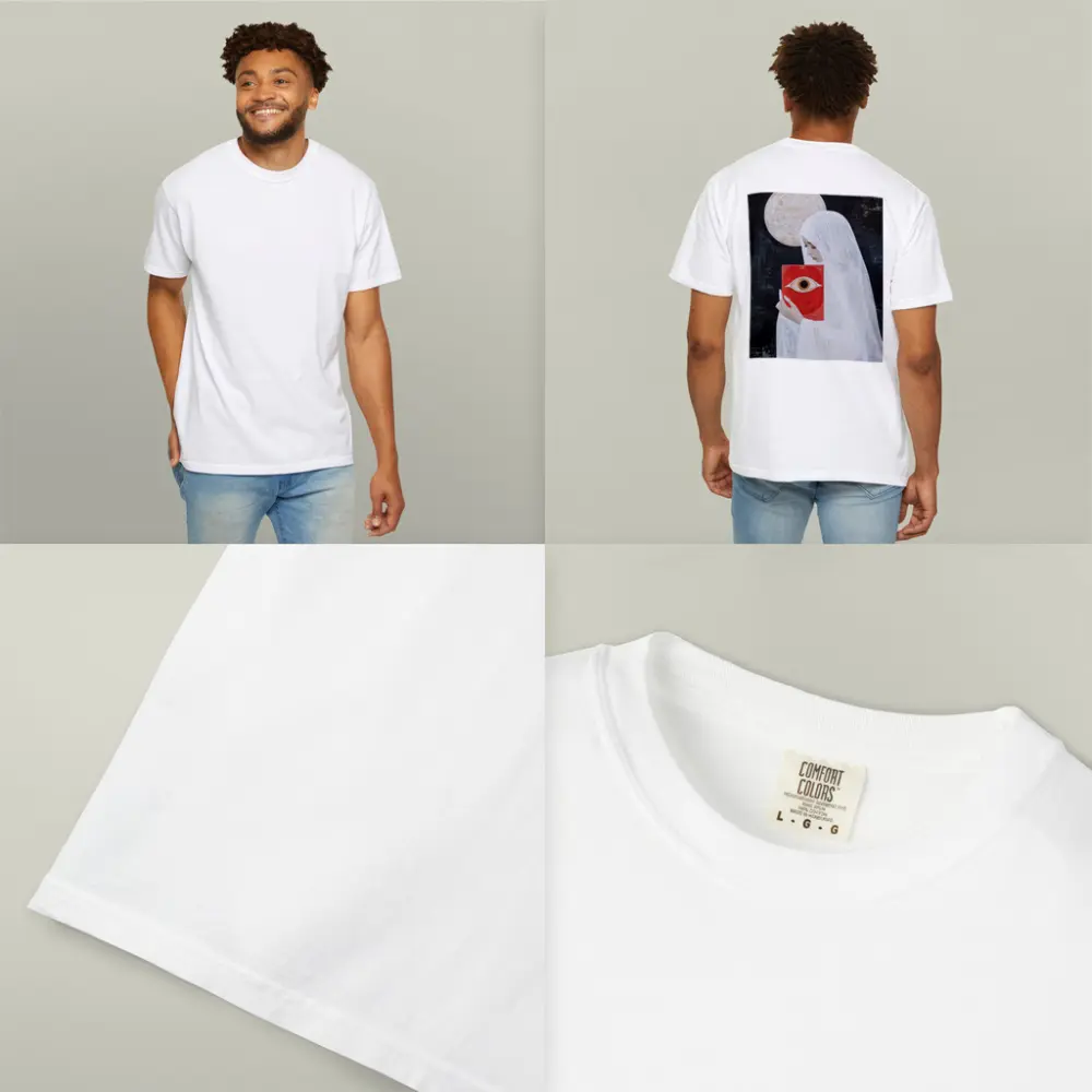 Veiled Woman Red Eye Book Dark Background – T-Shirts