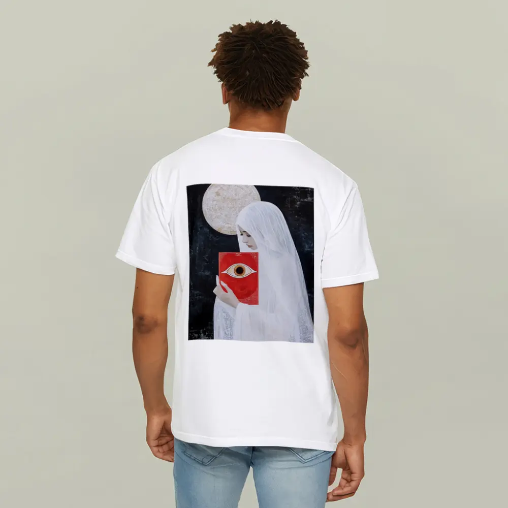 Veiled Woman Red Eye Book Dark Background – T-Shirts