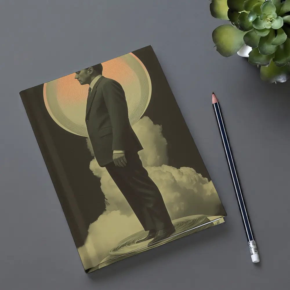 Retro Man Standing Clouds Glowing Circle – Notebooks