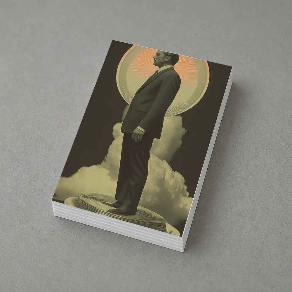 Retro Man Standing Clouds Glowing Circle – Postcards