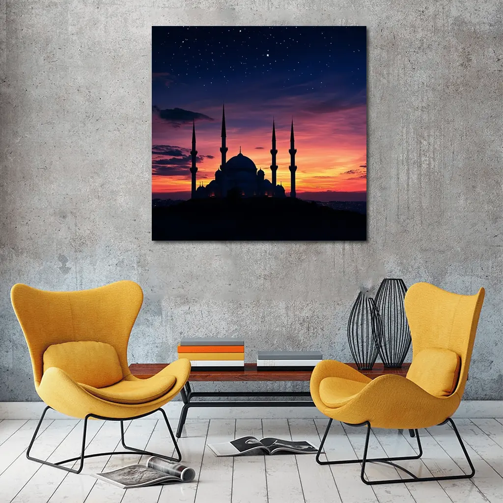 Mosque Silhouette Against Dramatic Sunset Sky – Wall Art
