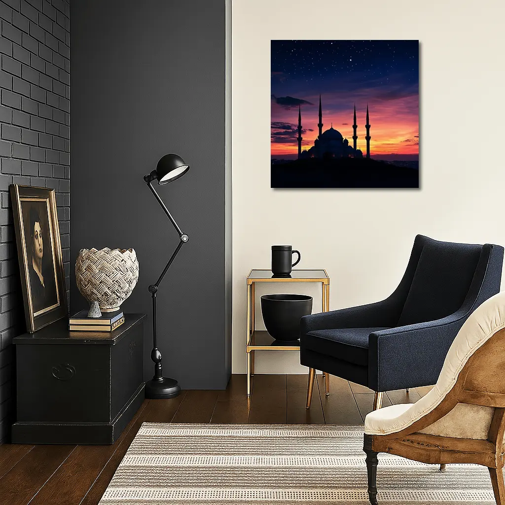 Mosque Silhouette Against Dramatic Sunset Sky – Wall Art