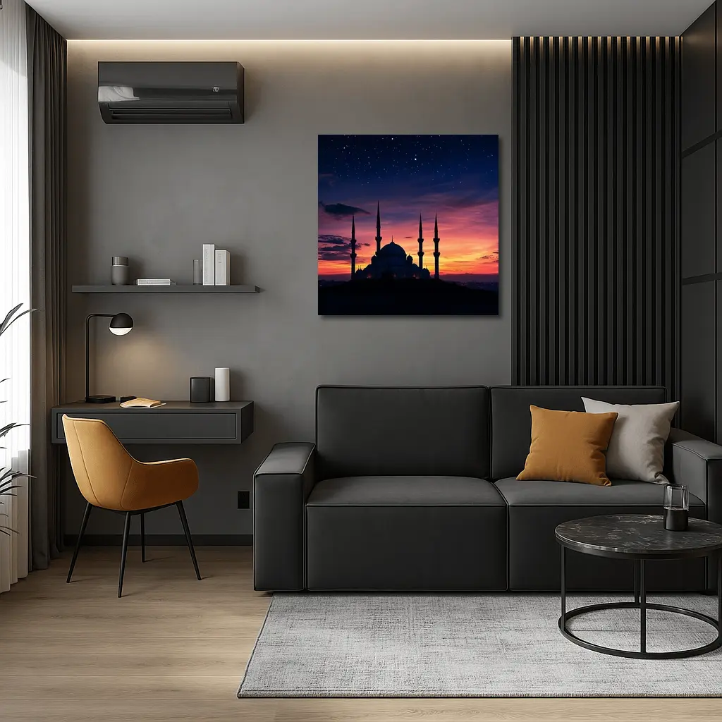 Mosque Silhouette Against Dramatic Sunset Sky – Wall Art