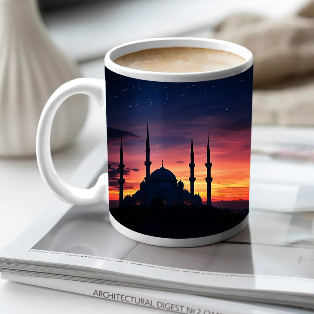 Mosque Silhouette Against Dramatic Sunset Sky – Mugs