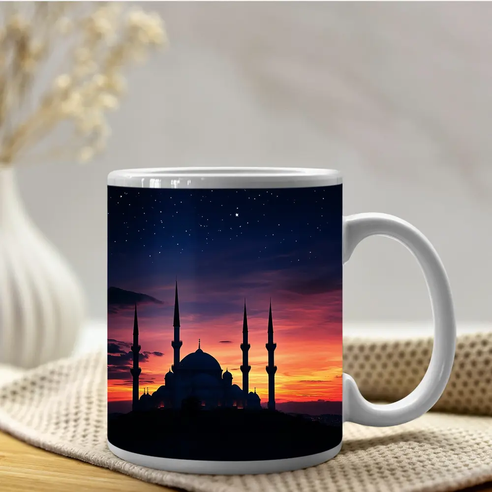 Mosque Silhouette Against Dramatic Sunset Sky – Mugs