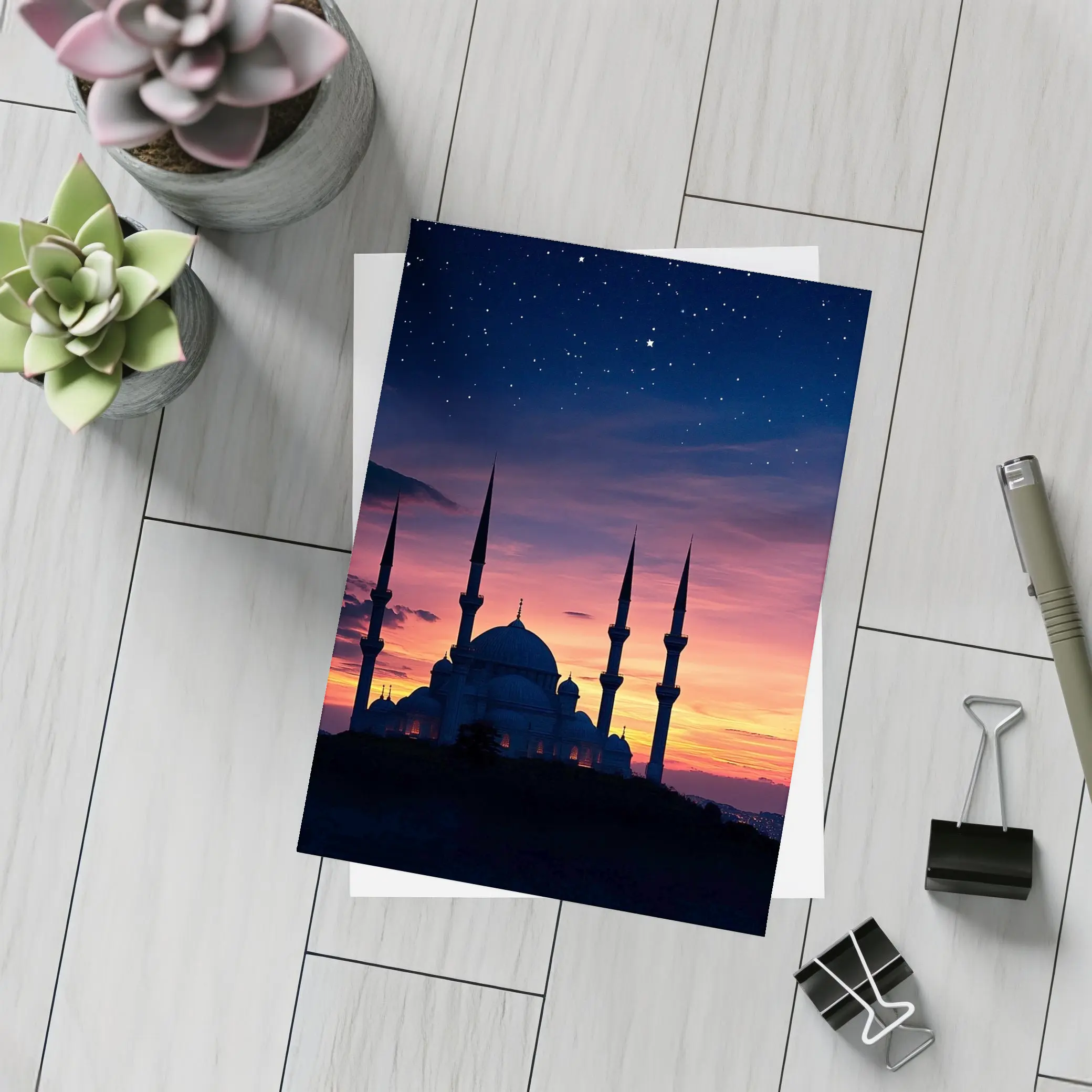 Mosque Silhouette Against Dramatic Sunset Sky – Postcards