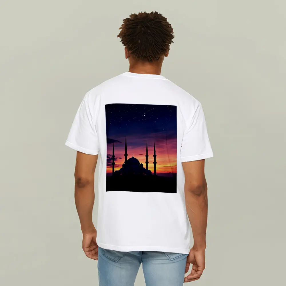 Mosque Silhouette Against Dramatic Sunset Sky – T-Shirts