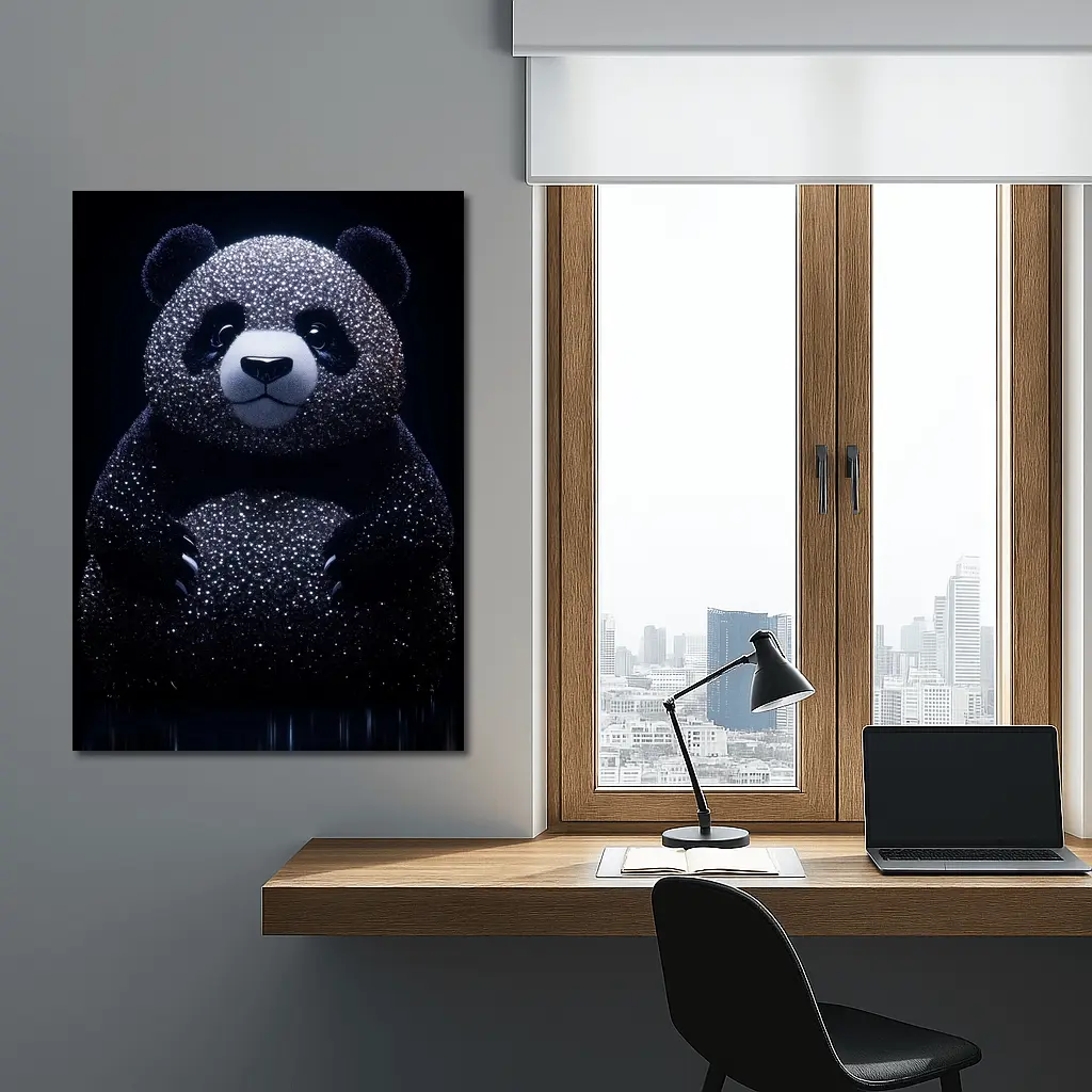 Glittering Panda Bear Dark Black Background – Wall Art
