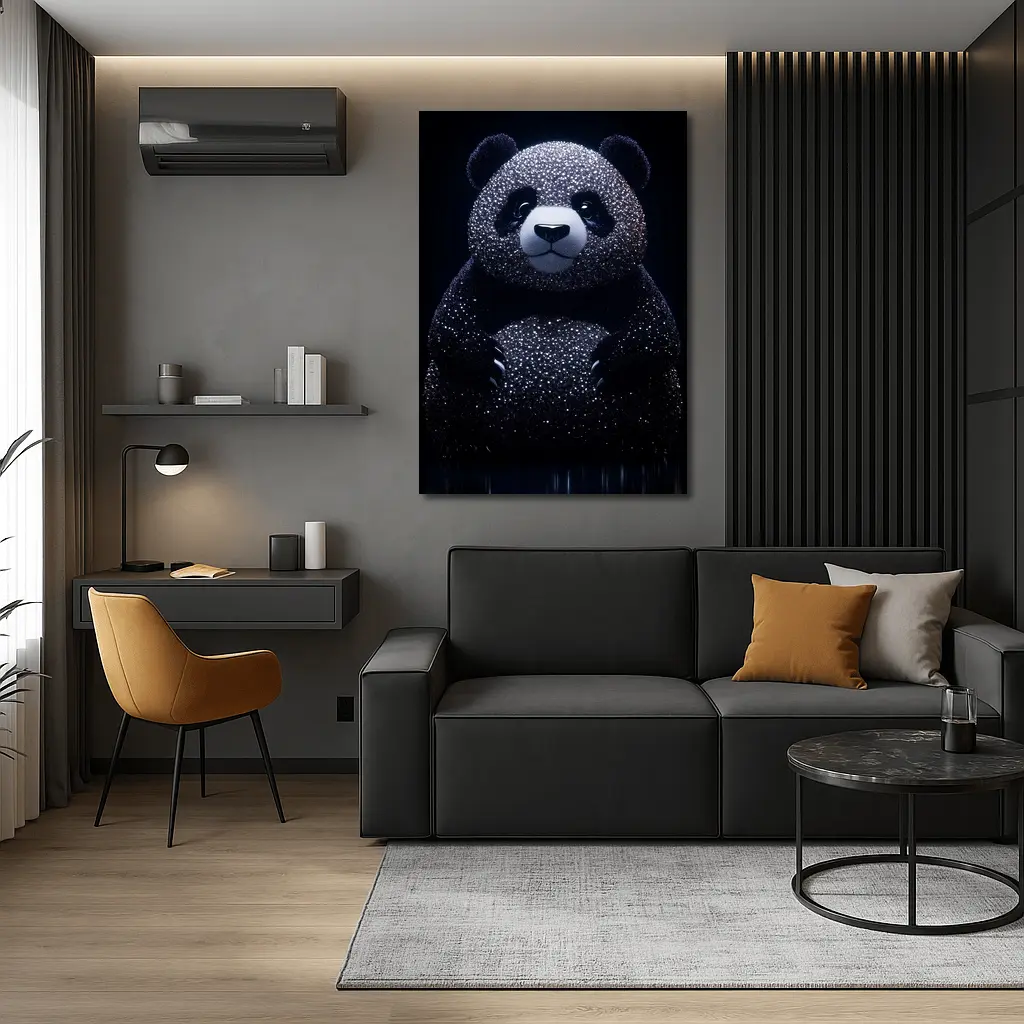 Glittering Panda Bear Dark Black Background – Wall Art