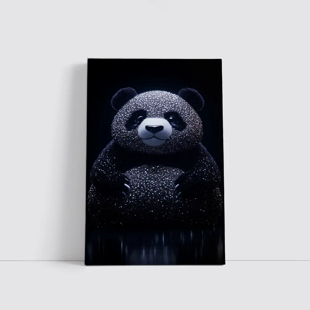 Glittering Panda Bear Dark Black Background – Wall Art