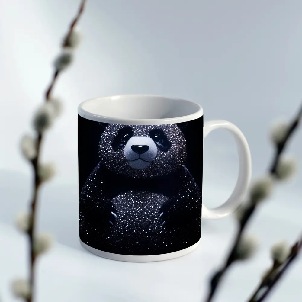 Glittering Panda Bear Dark Black Background – Mugs