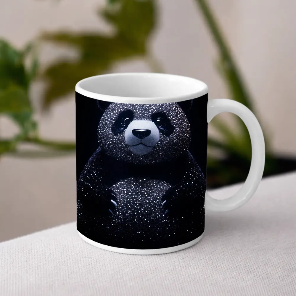 Glittering Panda Bear Dark Black Background – Mugs