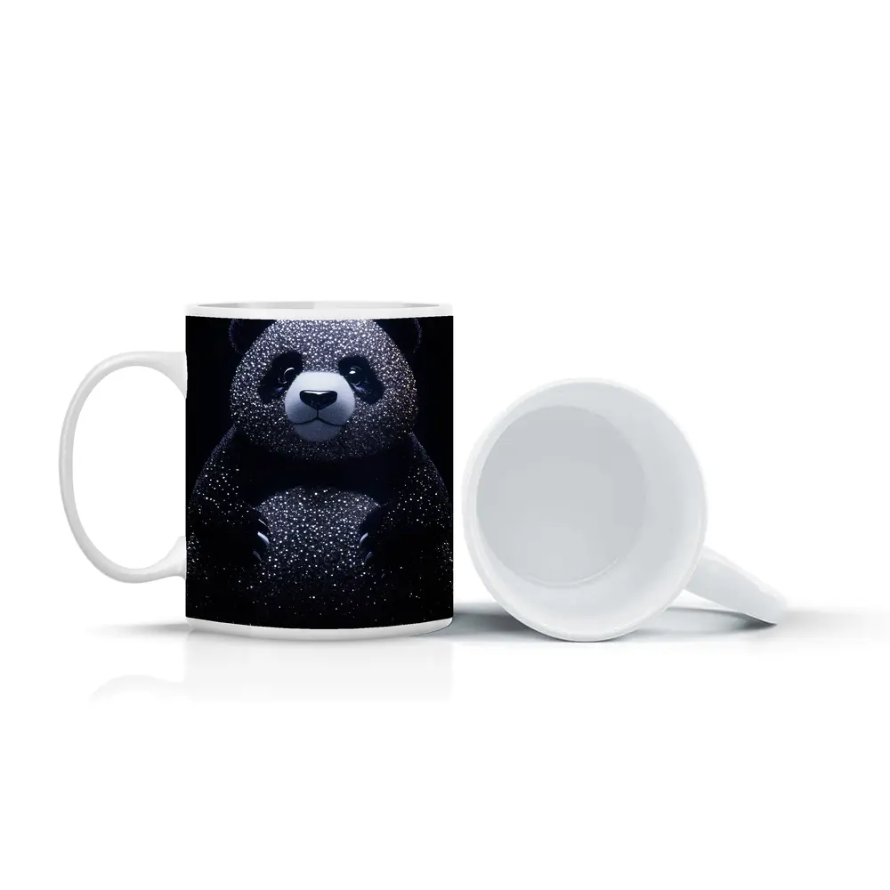 Glittering Panda Bear Dark Black Background – Mugs