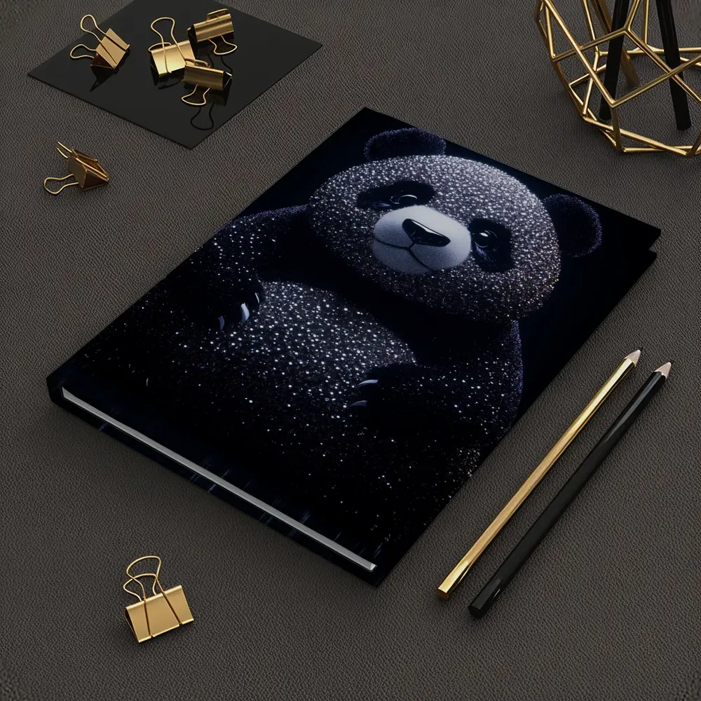 Glittering Panda Bear Dark Black Background – Notebooks