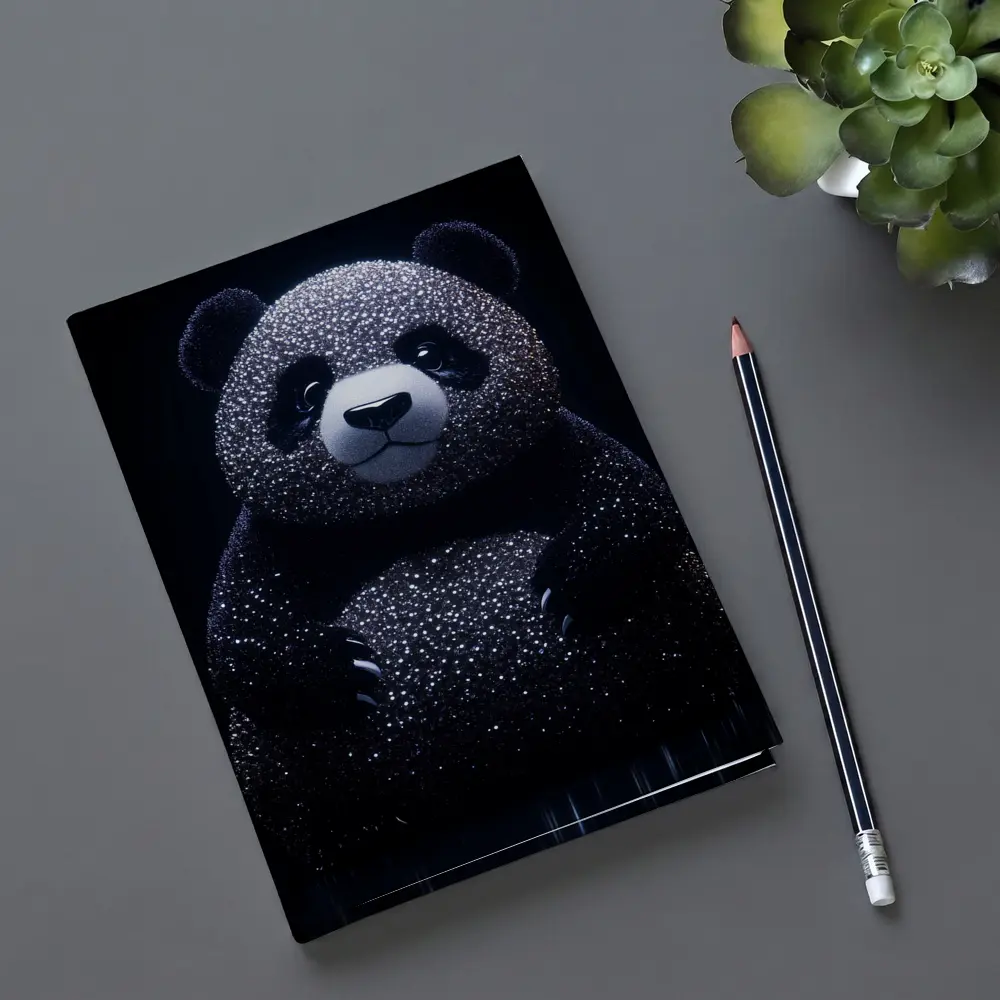 Glittering Panda Bear Dark Black Background – Notebooks
