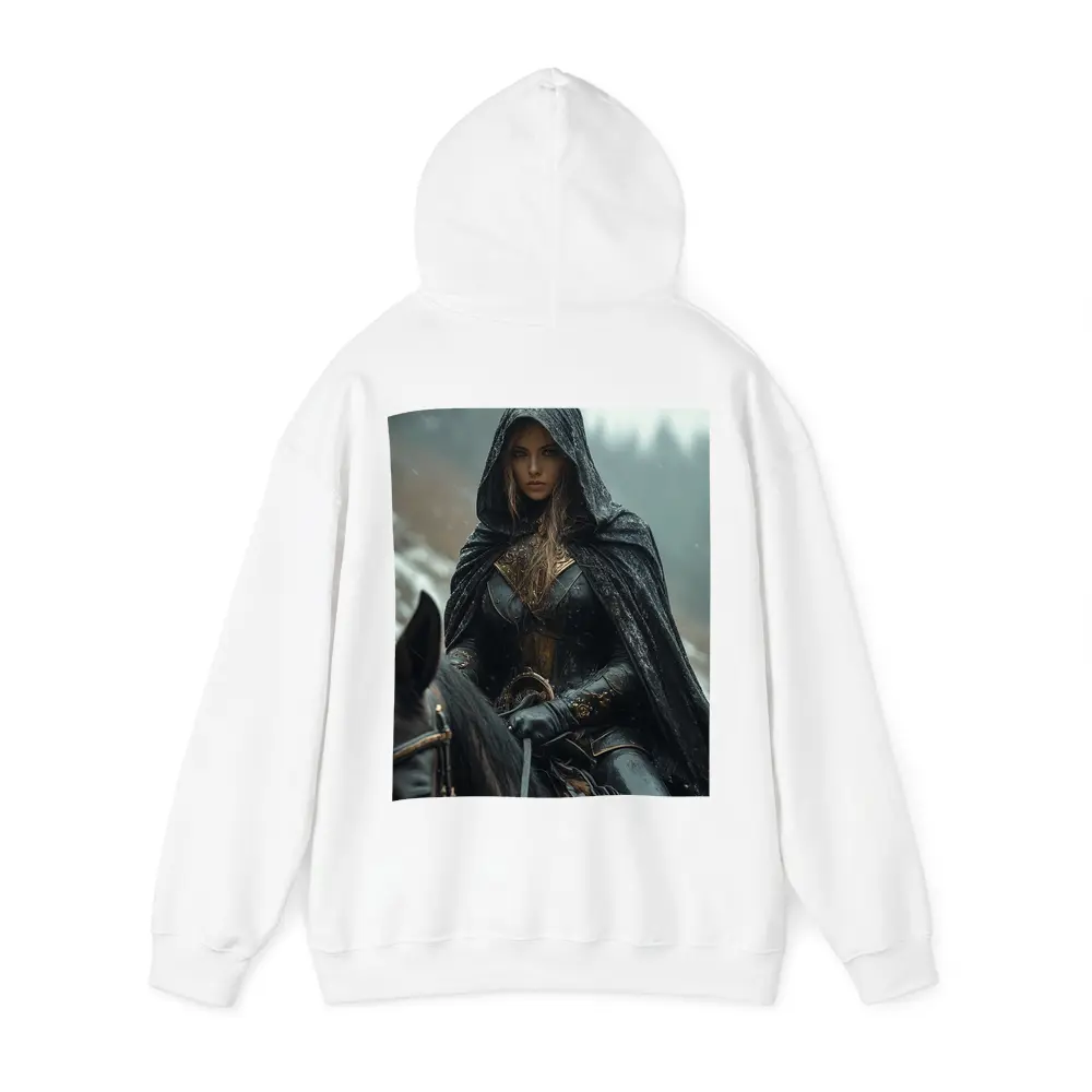 Dark Female Warrior Riding Horse Snowy Forest – Hoodies