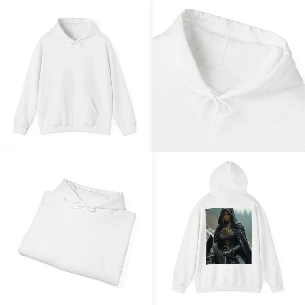 Dark Female Warrior Riding Horse Snowy Forest – Hoodies