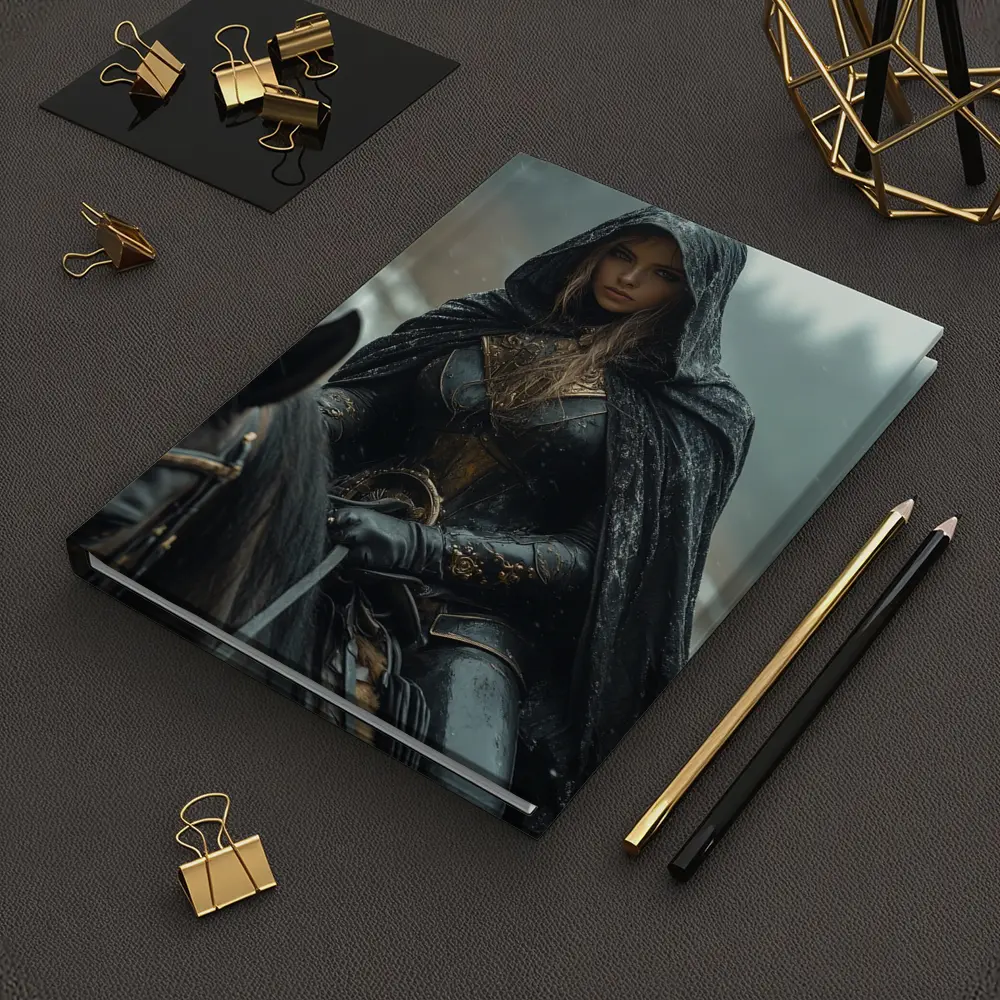 Dark Female Warrior Riding Horse Snowy Forest – Notebooks