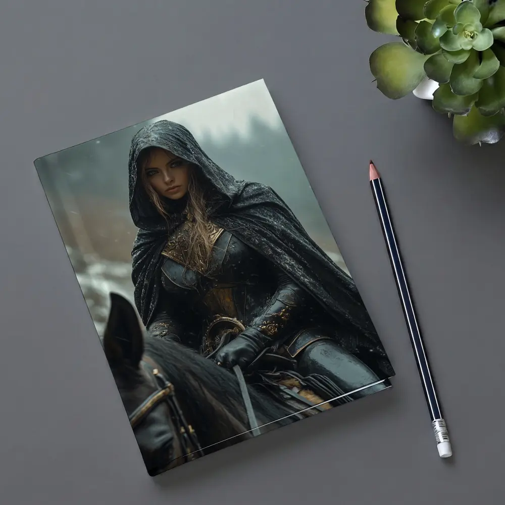 Dark Female Warrior Riding Horse Snowy Forest – Notebooks
