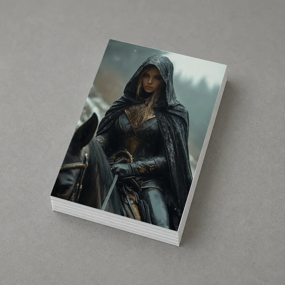Dark Female Warrior Riding Horse Snowy Forest – Postcards