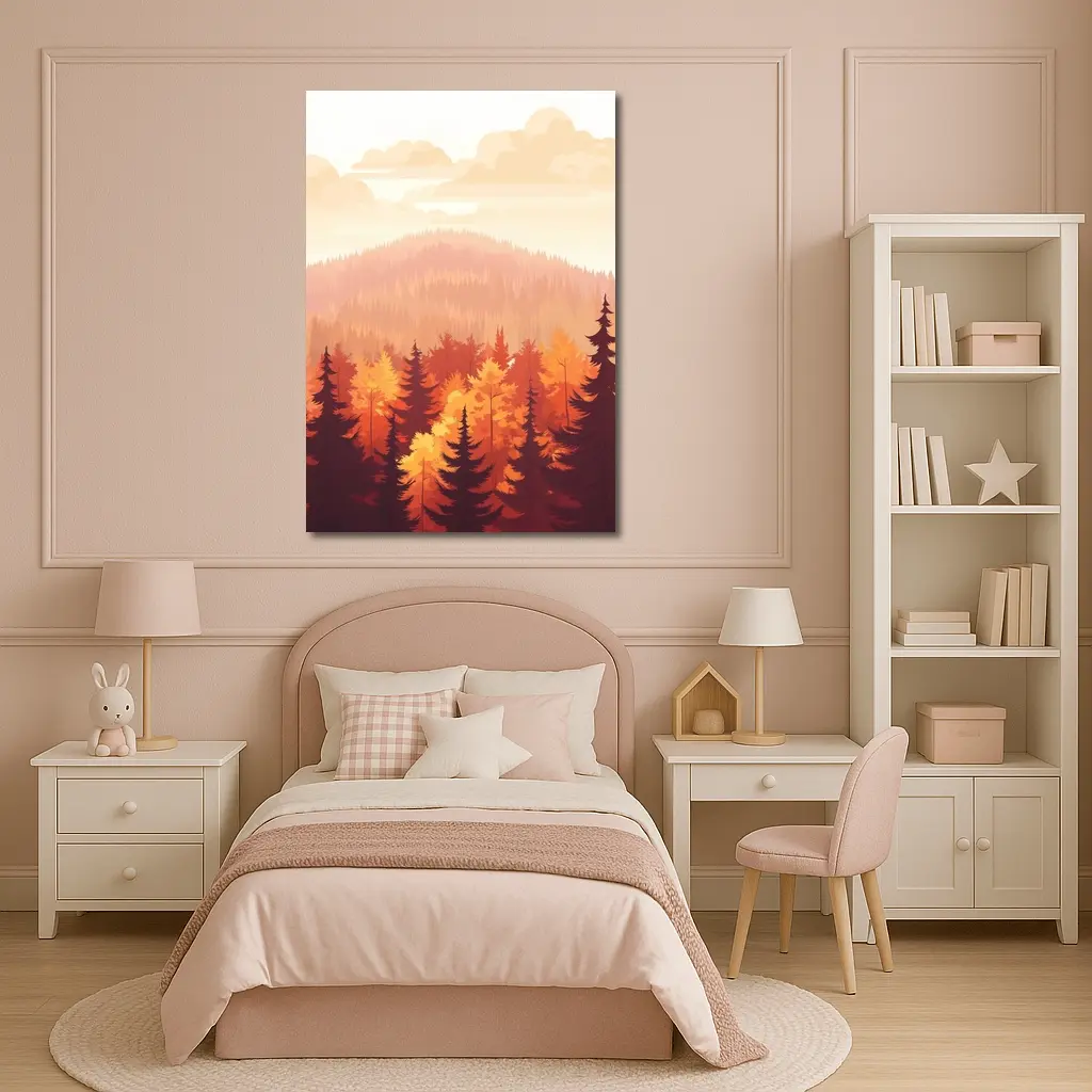 Autumn Forest Hills Flat Illustration Art – Wall Art