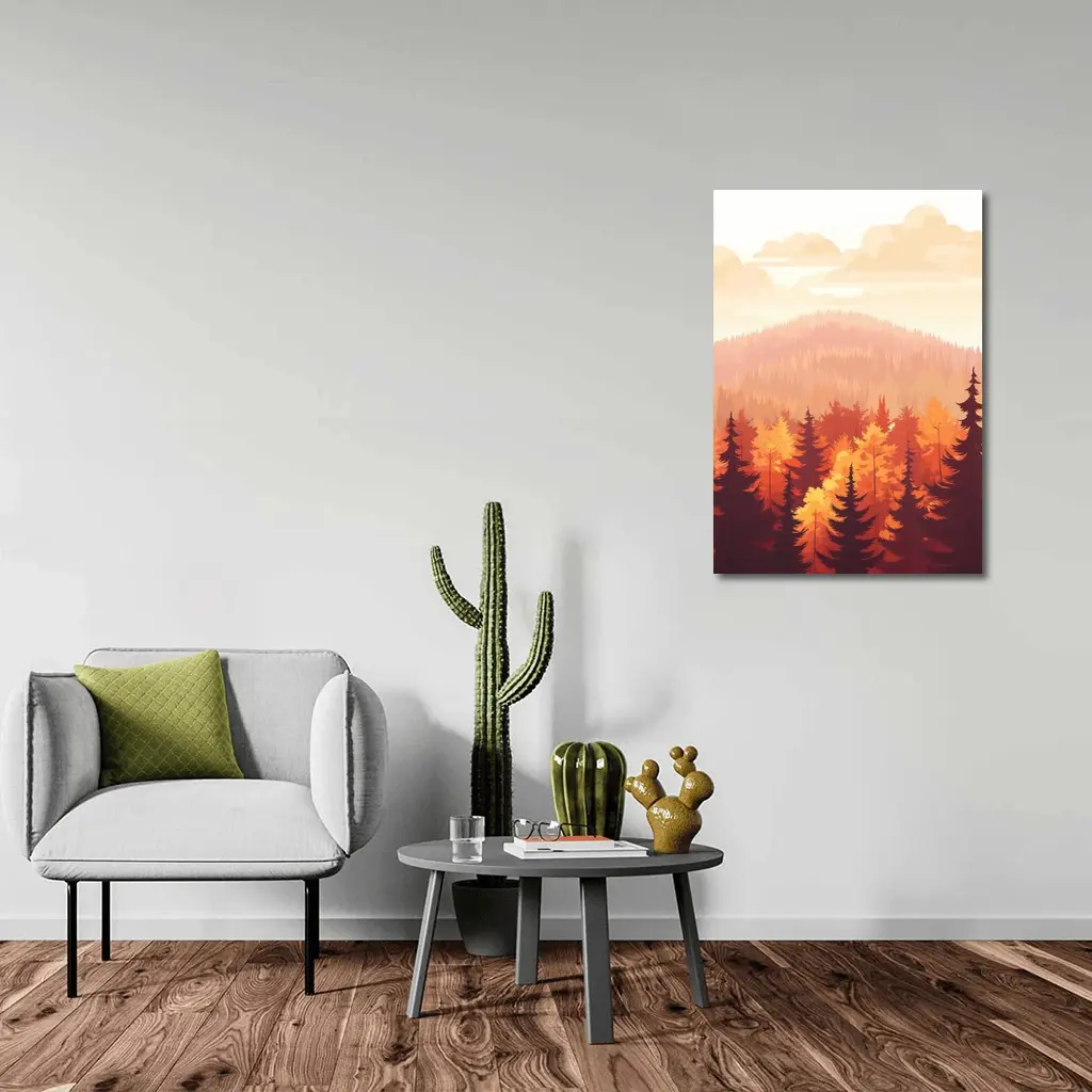 Autumn Forest Hills Flat Illustration Art – Wall Art