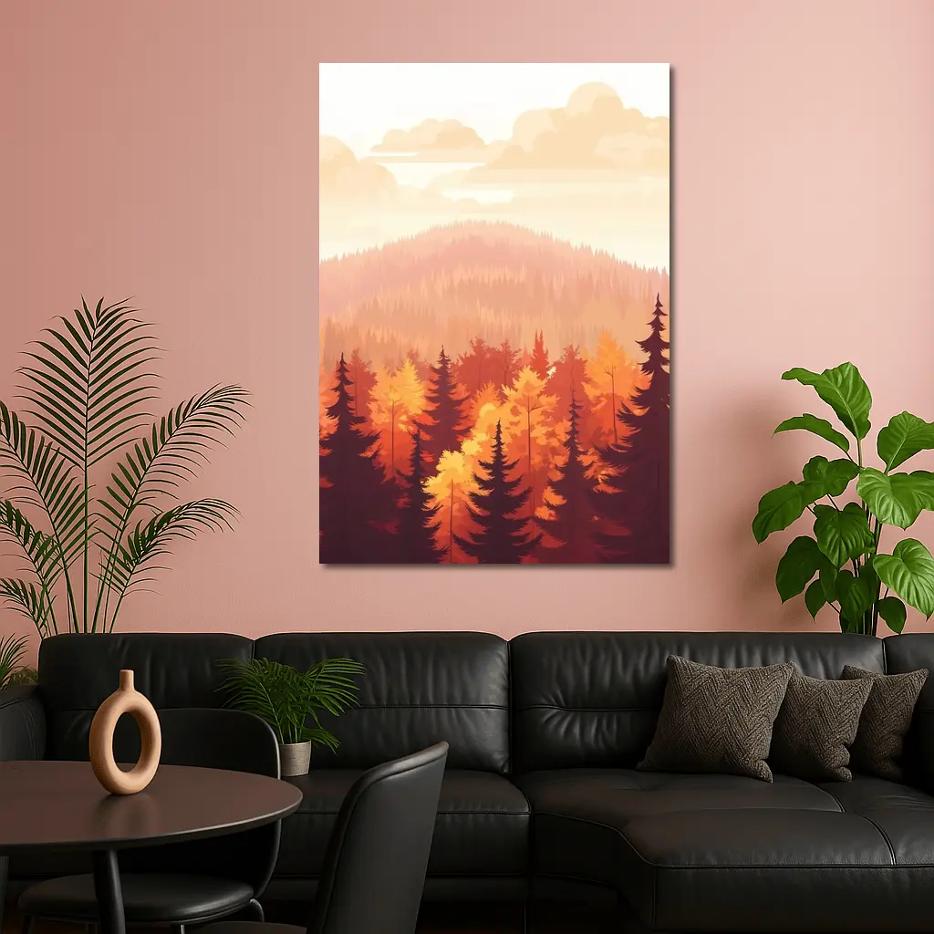 Autumn Forest Hills Flat Illustration Art – Wall Art