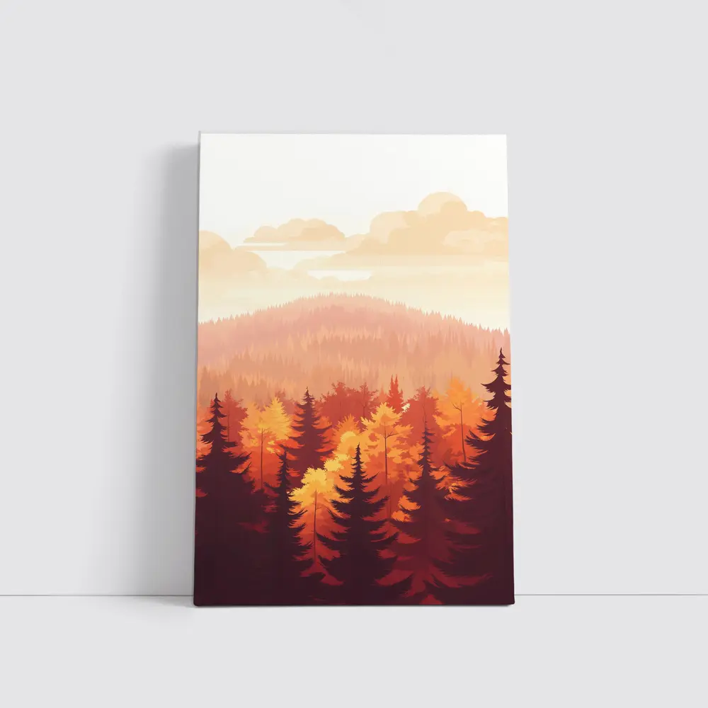 Autumn Forest Hills Flat Illustration Art – Wall Art