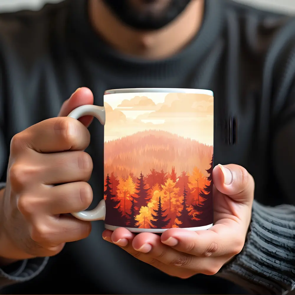 Autumn Forest Hills Flat Illustration Art – Mugs