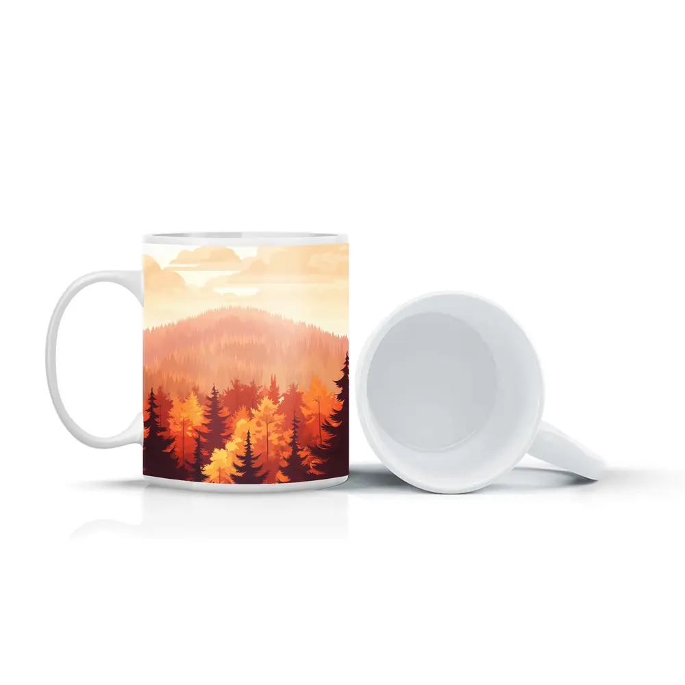 Autumn Forest Hills Flat Illustration Art – Mugs