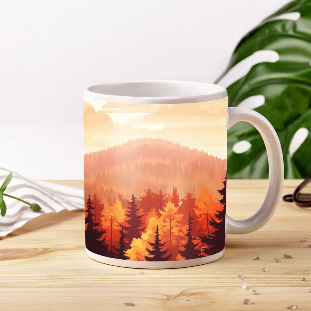 Autumn Forest Hills Flat Illustration Art – Mugs