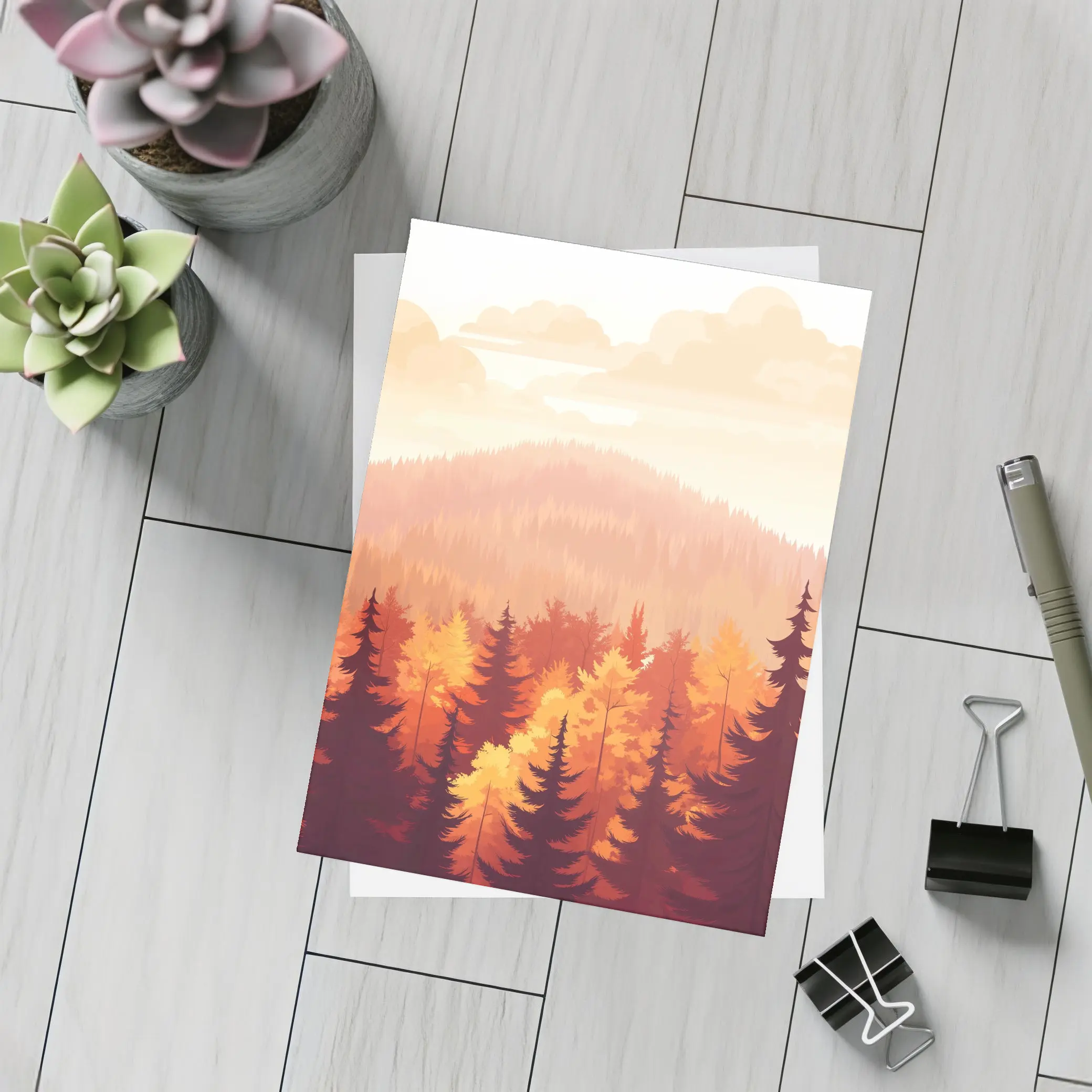 Autumn Forest Hills Flat Illustration Art – Postcards