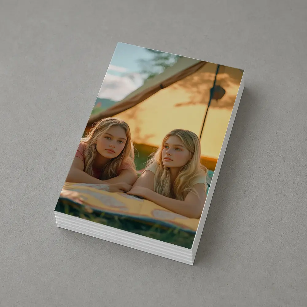 Two Girls Relaxing by Camping Tent – Postcards