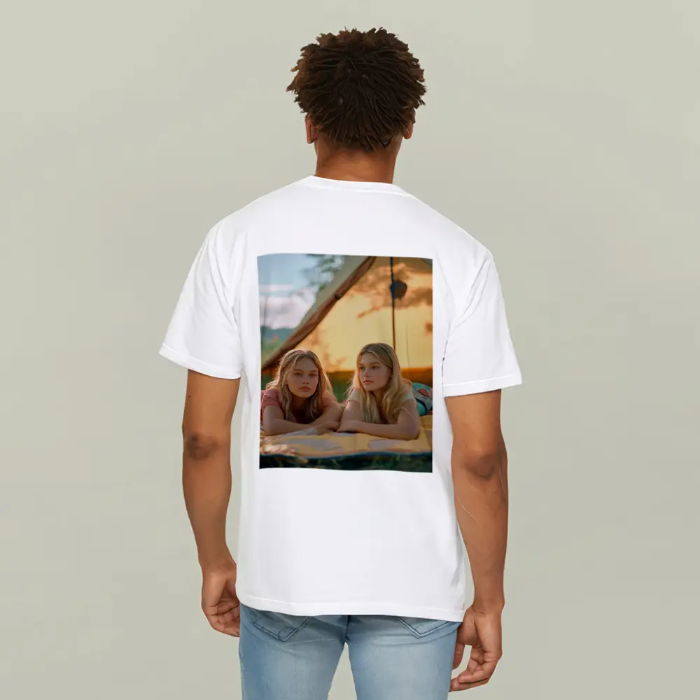 Two Girls Relaxing by Camping Tent – T-Shirts