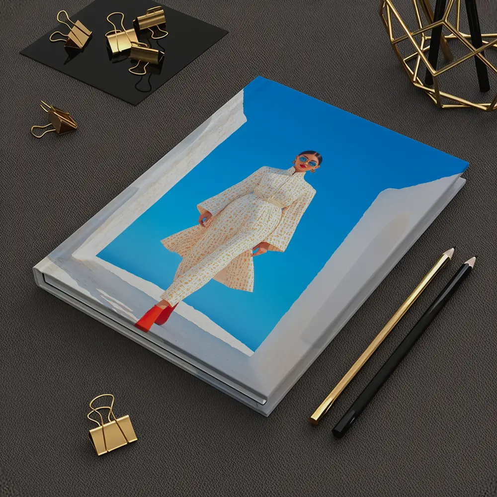Fashion Woman White Dress Blue Sky – Notebooks