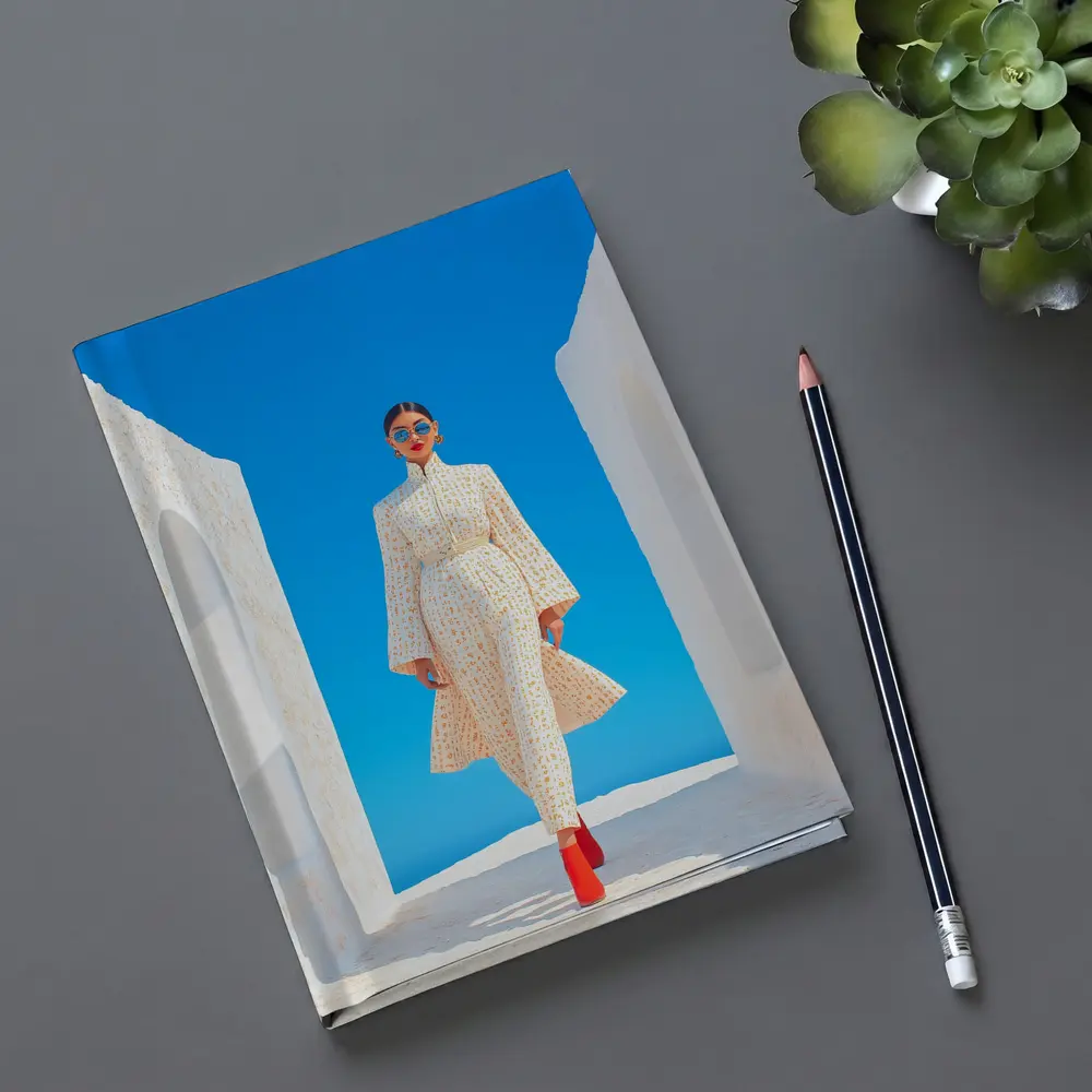 Fashion Woman White Dress Blue Sky – Notebooks