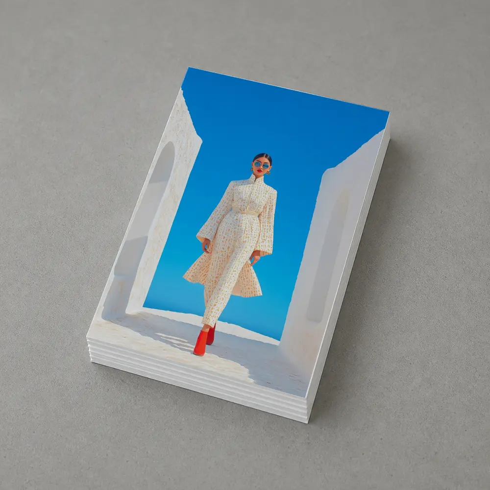 Fashion Woman White Dress Blue Sky – Postcards