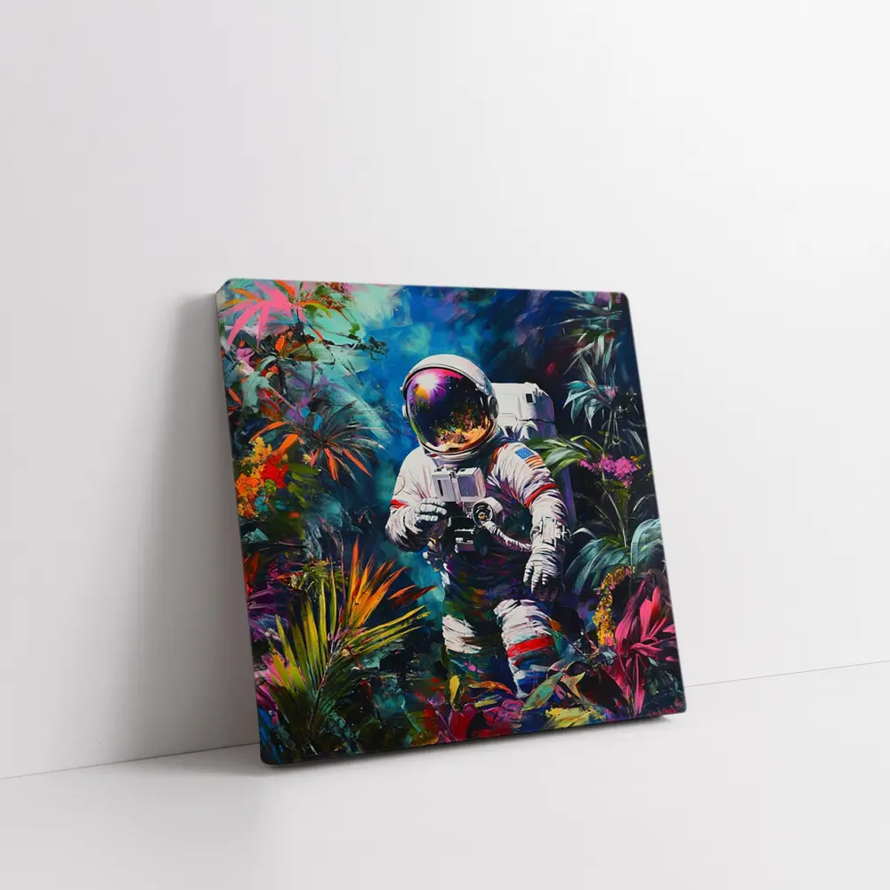 Astronaut Photographer In Colorful Tropical Jungle – Wall Art