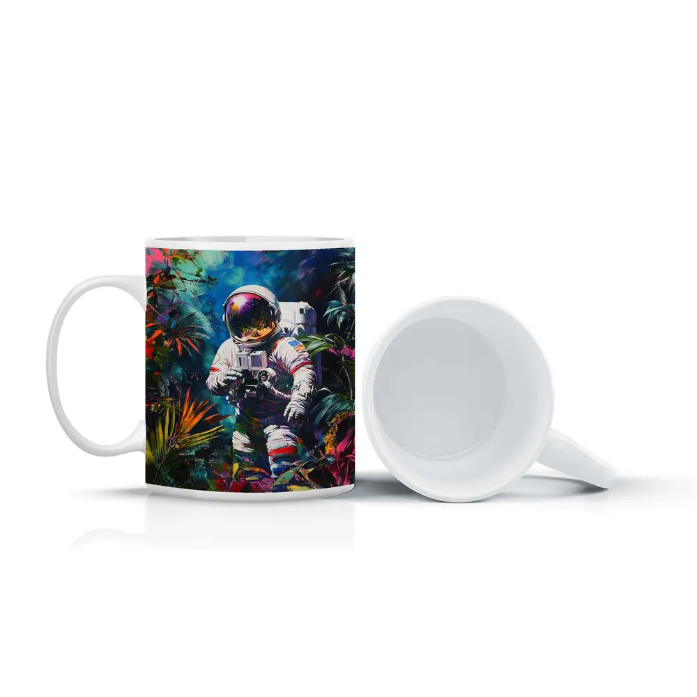 Astronaut Photographer In Colorful Tropical Jungle – Mugs