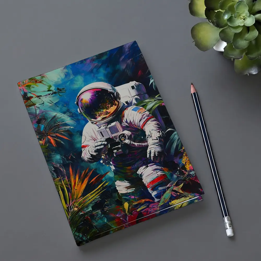 Astronaut Photographer In Colorful Tropical Jungle – Notebooks