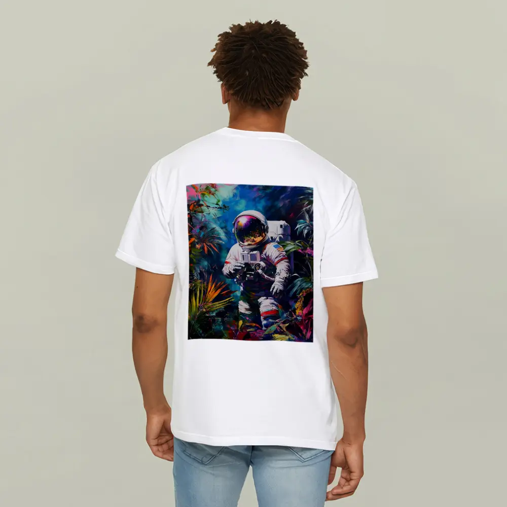 Astronaut Photographer In Colorful Tropical Jungle – T-Shirts