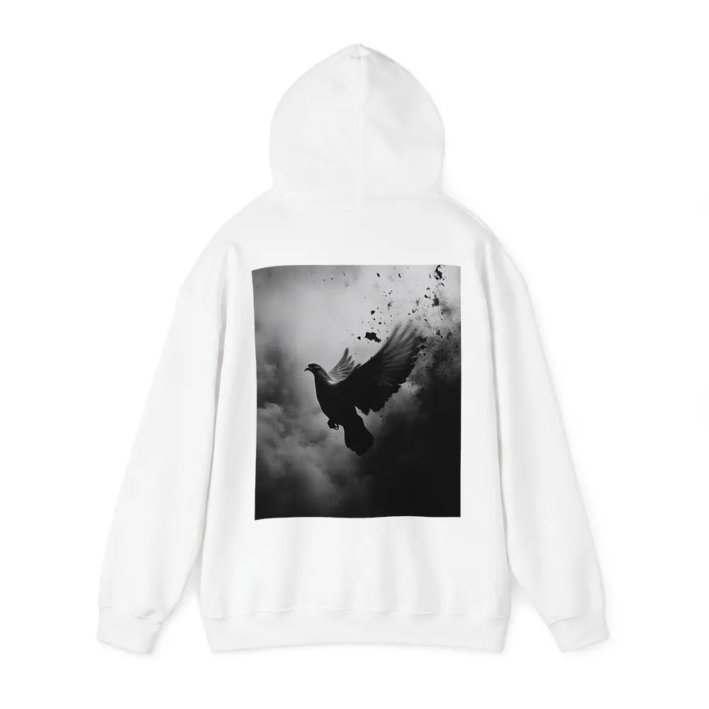 Dark Dove Flying Through Smoky Storm Clouds – Hoodies