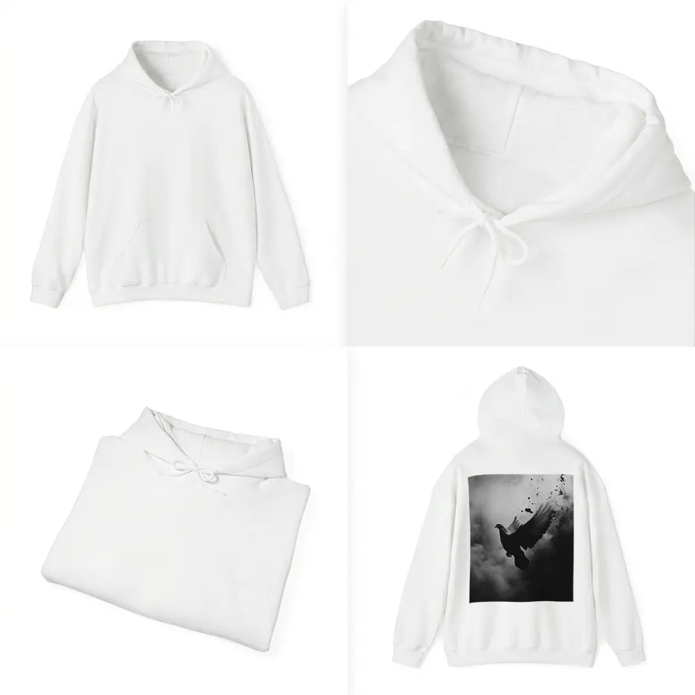 Dark Dove Flying Through Smoky Storm Clouds – Hoodies