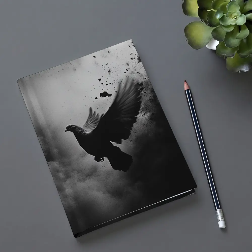 Dark Dove Flying Through Smoky Storm Clouds – Notebooks