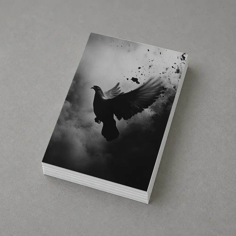 Dark Dove Flying Through Smoky Storm Clouds – Postcards