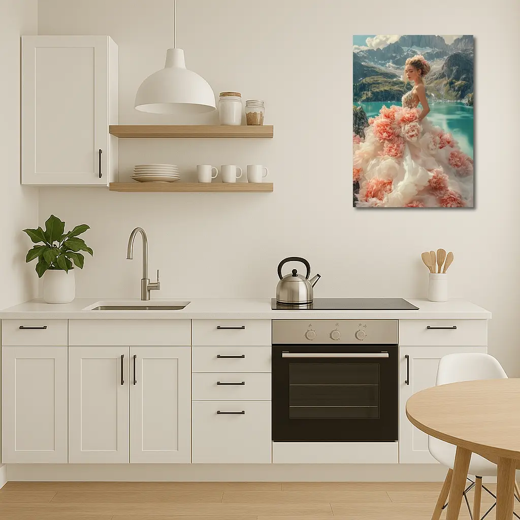 Woman Peony Gown Mountain Lake Fantasy – Wall Art