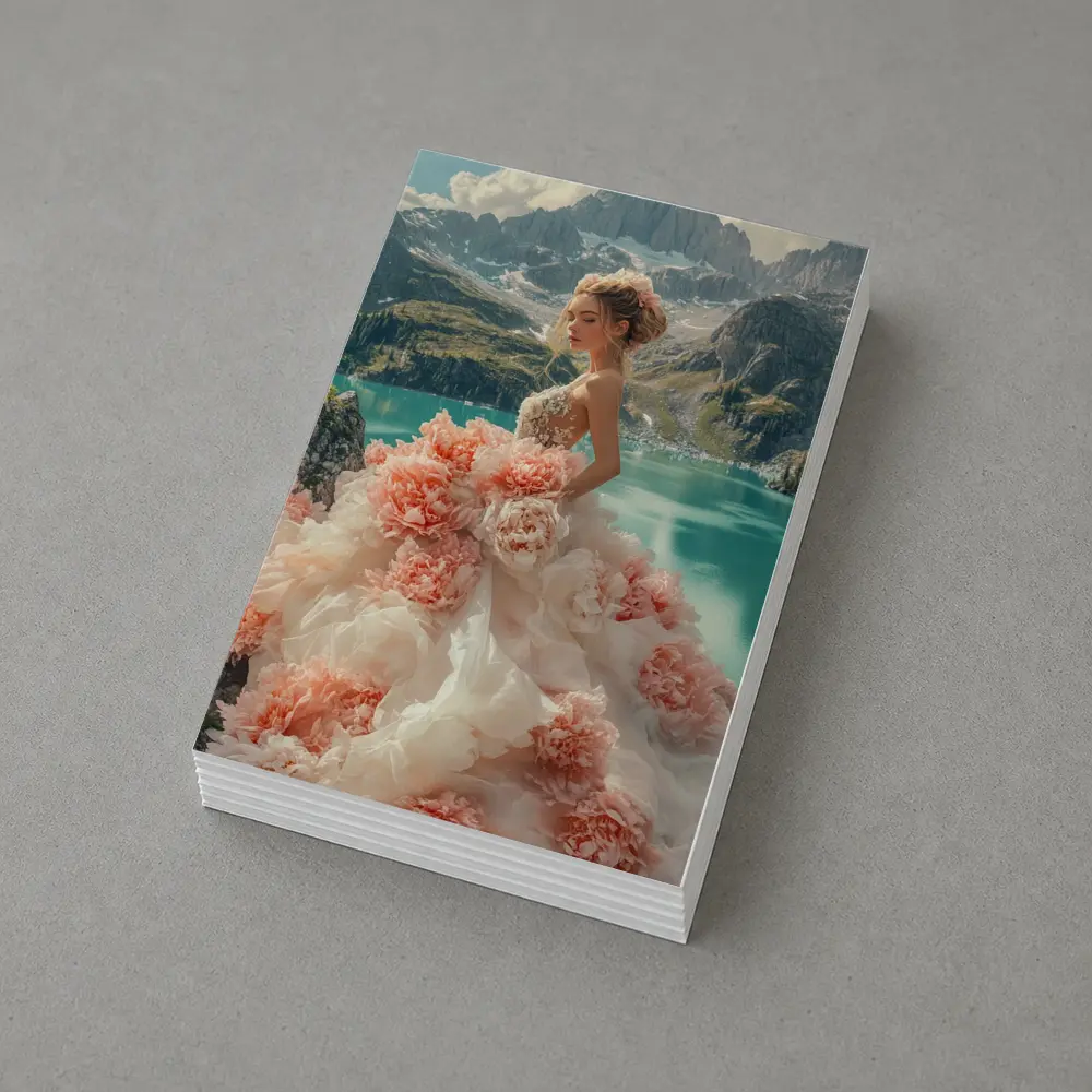 Woman Peony Gown Mountain Lake Fantasy – Postcards