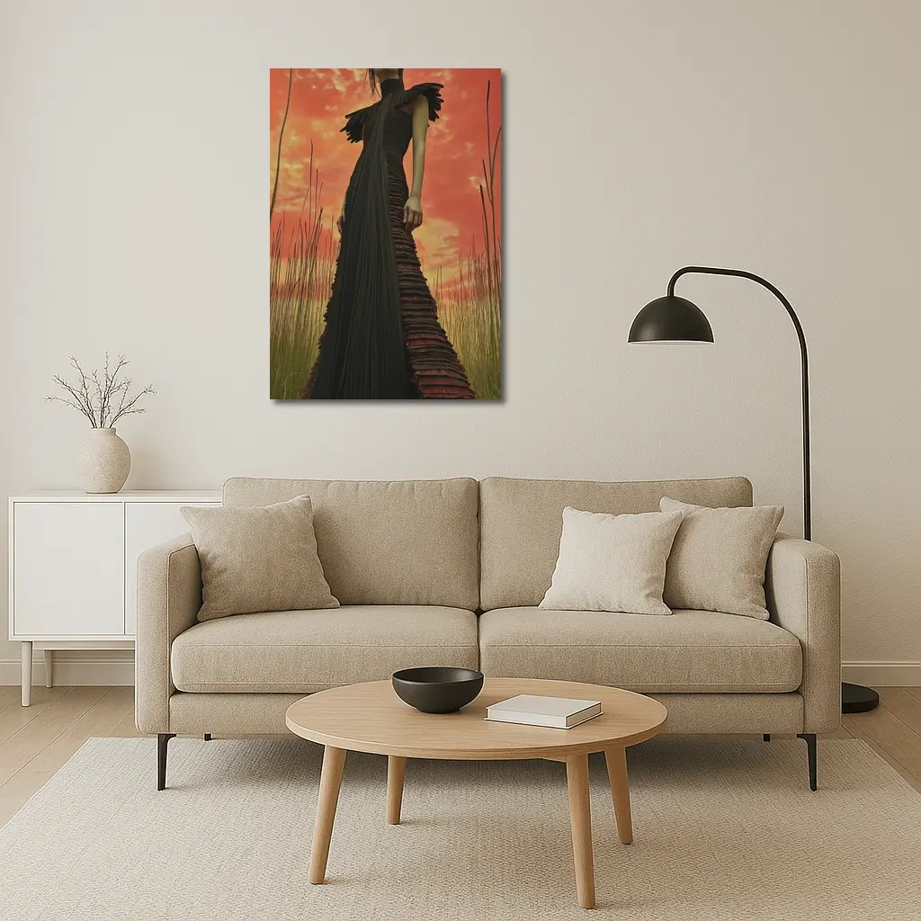 Dark Gown Fashion Portrait Red Sky – Wall Art