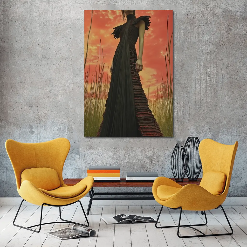 Dark Gown Fashion Portrait Red Sky – Wall Art